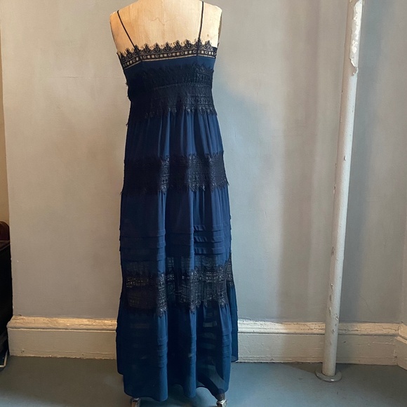 Club Monaco Strappy Navy & Black Lace Tiered Maxi Dress, Size 2 - Picture 4 of 12